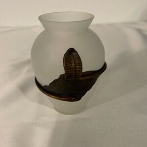 Hand Blown Glass Vase White Coated Metal